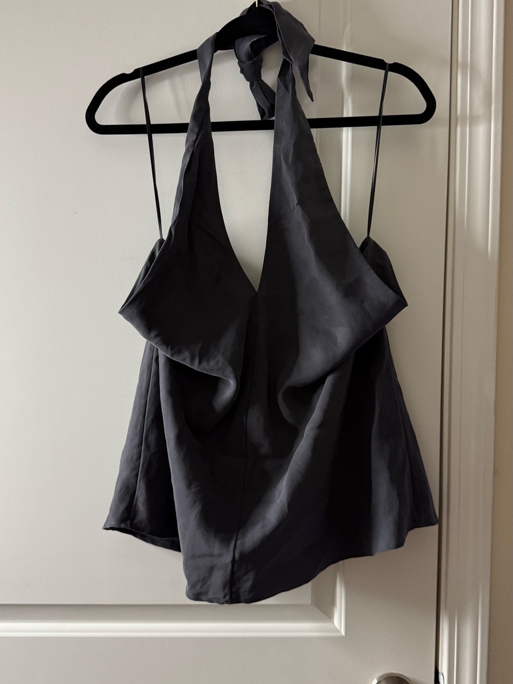 Abercrombie & Fitch Black Satin Halter Ruffle Cami